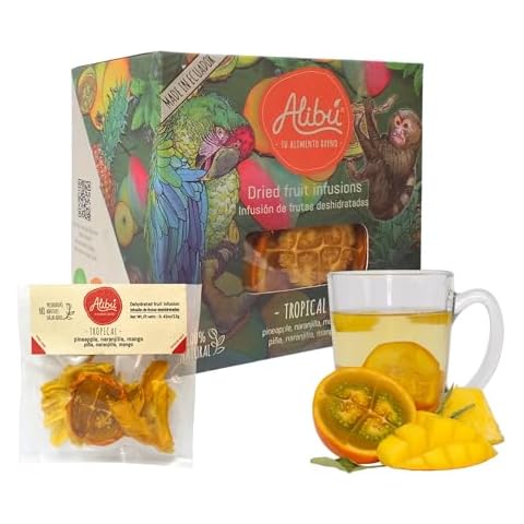 Alibú Dried Fruit Tea Infusions - Tropical - Naranjilla, Mango, Pineapple – Certified Vegan, 100% Natural, Hot or Iced, Caffeine Free, Eat and Drink - Box of 2.12 oz Cover