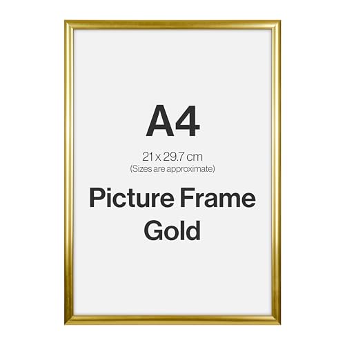 Modern Gold A4 Photo Frame for A4 (21 x 29.7cm) Photos or Pictures, Plexi Glass, Freestanding or Wall Mounted Landscape or Portrait