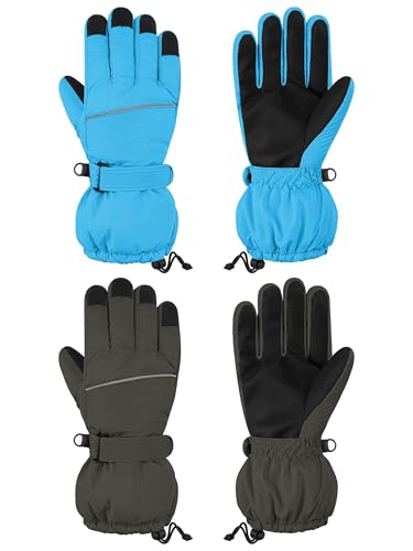 Cooraby 2 Pairs Kids Snow Ski Gloves Winter Waterproof Warm Gloves for Boys Girls Cold Weather Outdoor