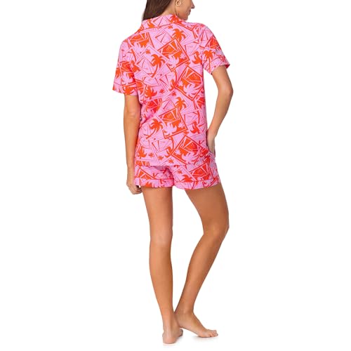 Image of Trina Turk Womens Short Sleeve Notch Collar & Shorts Sleepwear Pajama Set, Organic Cotton