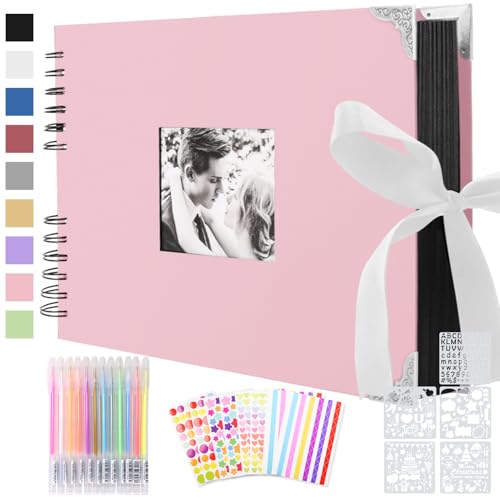Album Photo à Personnaliser Soi-Même 80 Pages Scrapbooking Vintage Album Souvenir pour Bébé Famille Anniversaire Saint Valentin Mariage Noël Cadeau, Rose