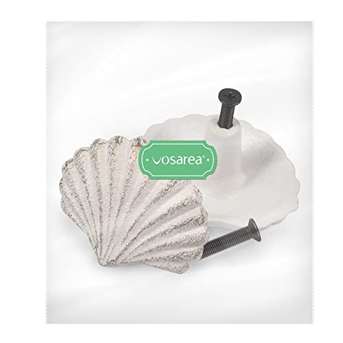 VOSAREA Iron White Seashell Drawer Knobs, 2PCS Nautical Handle for Kitchen Furniture Cabinet Wardrobe Cupboard (6.50X6.50X5.00cm/2.55X2.55X1.97in) - Image 2