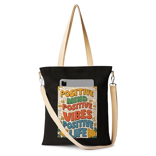 Image of ZORI Black Sling Tote Bag With Pocket and with Beige Straps, Tote Bags For Women large capacity,Tote bag For Shopping, College, Travel, More Canvas Handbag For Unisex