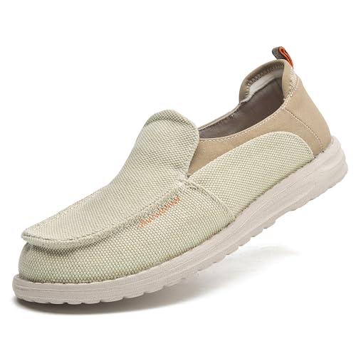 Image of Men's Canvas Loafers, Slip On Casual Shoes | Hands Free, Lightweight, Comfortable, Breathable Upper, Walking Shoes, Stretch, Travel, Vacation, Everyday Wear