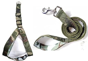 Pups&Pets Dog Army Print Adjustable Harness and Leash for Maxi and Large Breed Dog Body Harness Militry Design Heavy Hook (X-Large).