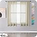 MRTREES 2 Pièces Rideaux Cuisine Voilage Beige 140x183 cm Passe Tringle Semi-Transparent Décoration de Fenêtre pour Salon Moderne Chambre de Fille Cuisine Balcon Placard