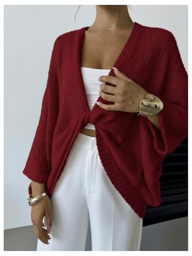 Image of GORGLITTER Women's Wrap Sweater Bat Wing Cropped Poncho Knit Tops | Oversized Cozy Pullover Sweaters, Lightweight, Asymmetrical 3 /4 Sleeve V Neck Tops, Fall Clothes 2026