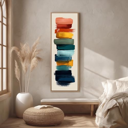 Tableau vertical allongé décor arc-en-ciel impression moderne coups de pinceau colorés