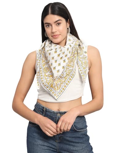 Image of Ravaiyaa - Attitude is everything Sanganer Hand Block Printed Scarves Pure Cotton Scarf Square Hijab Dupatta 40 inch X 40 inch Inch