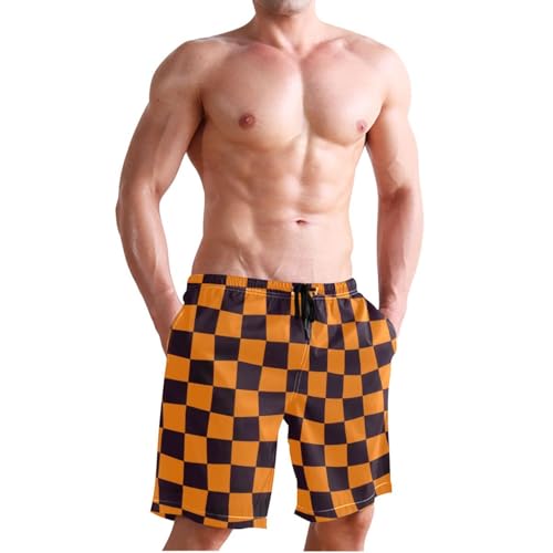 Orange and Black Checkered Plaid Board Shorts Men with Pockets Shorts with Compression Liner 8”/ 9” Long XL Plus Size Beach Volleyball4