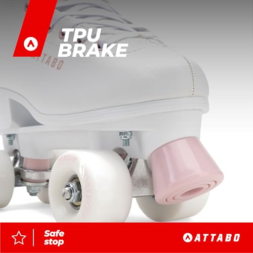 ATTABO Serena Damen Rollschuhe in Eco Leder, ABEC-3 Lager, PP Rahmen und Aluminium Kufe, 54×32 mm PU 82A Räder, TPU Bremse, Klassische Schnürung, Sicher und Stylisch Größe 36 (Weiß, 37)