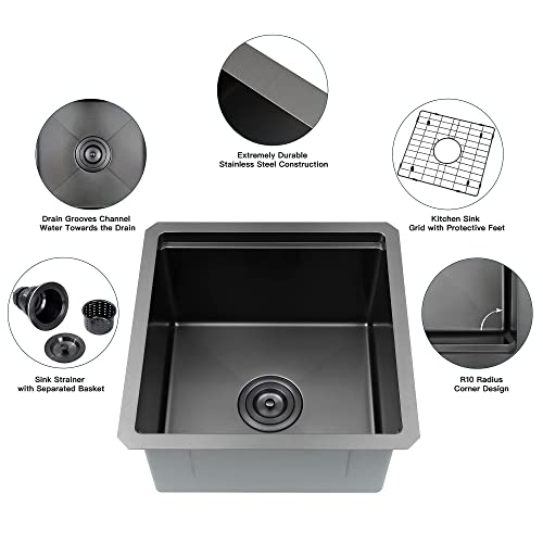 Zeesink Bar Sink,Black Bar Sink Undermount 17 X 17 Inch,Small Kitchen Bar Sink,Bar & Prep Sink #TOP1