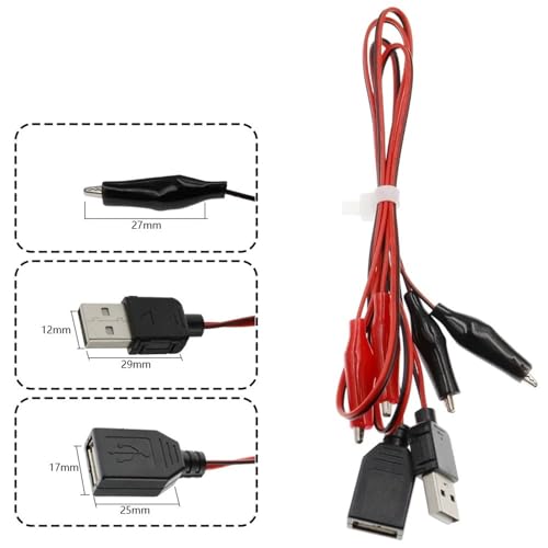 Pince de test USB mâle vers câble d'alimentation 58 cm rouge et noir - 3