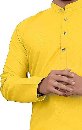 Image of Cotton Blend Full Sleeve Long Plain Kurta for Men