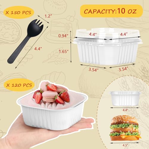 LNYZQUS 120pack/10oz Mini Cake Baking Pans with Lids, 4”X4” Small Cake Pan Foil Brownie Tins, Square Disposable Ramekins Cupcake Baking Cups Dessert Cheesecake Containers-White by LNYZQUS - Image 2