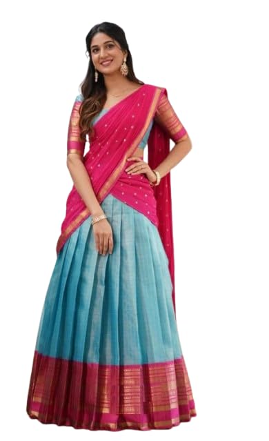Unstitched Multicolor Lehenga Choli Set with Dupatta for Women | Traditional Indian Half Saree | Silk Blend Fabric for Festivals & Weddings-image-43