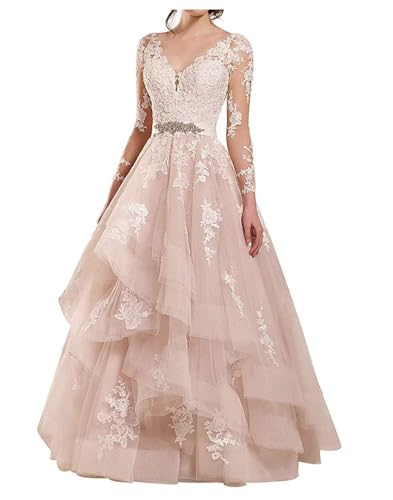 Tsbridal Women Wedding Dresses A-line V-Neck Tulle Lace Backless Boho Wedding Gown Bridal Dresses2