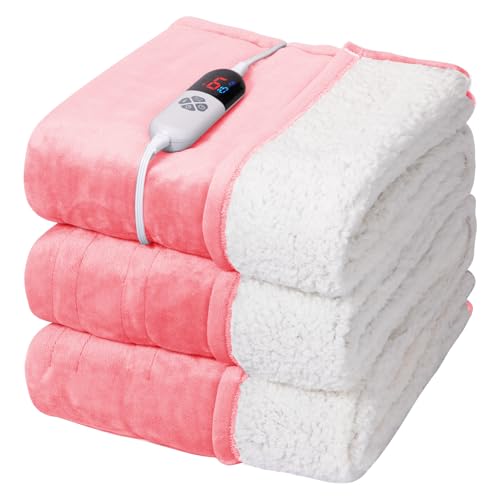 VELLUBAM Electric Blanket Full Size - 72x84 Fluffy Ultra Soft Flannel Heated Blanket with 6 Heating Levels & 10 Hours Adjustable Timer Machine Washable (Pink)