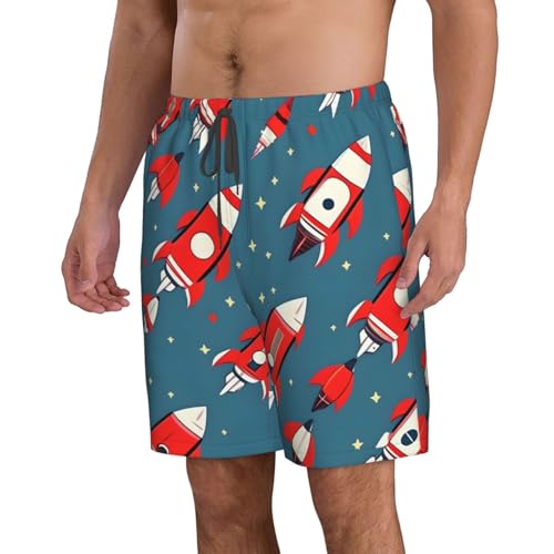 Cartoon Rockets Print Stylish Beach Shorts Swim Trunks Lightweight Breathable Summer Outdoor Activities2