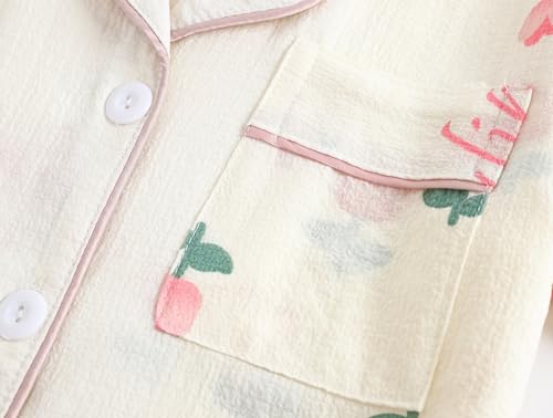 Image of Hupohoi Big Girls Button Down Pajama Set 3pcs Short Sleeve Long Pants with Shorts Crepe Wrinkled Fabric Sleepwear Nighty