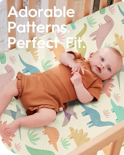 Image of Dinosaur Crib Sheets for Boys, Premium Soft Crib Mattress Fitted Sheet, Ultra Breathable Baby Sheets, Super Stretchy Baby Bed Sheets 28x52x9 Extra Deep Pocket, 2 Pack