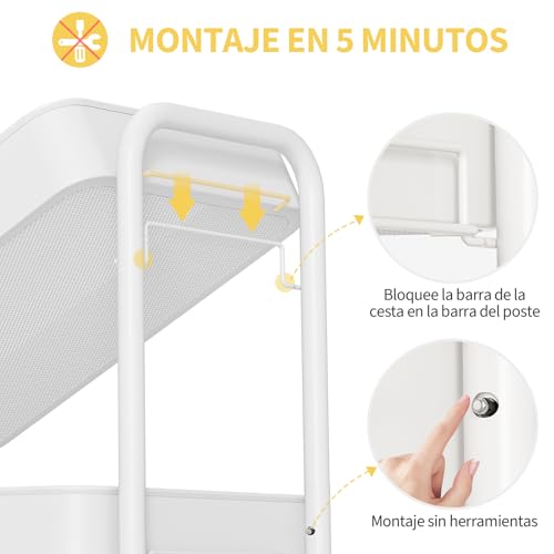 Miniatura 3 de Urackify Carrito De Almacenamiento Utilitario Para Diversas Aplicaciones Carrito Rodante De Metal De 3 Niveles Con Tableros De Clavijas, Cestas Y Ganchos Para Almacenamiento Adicional En Cocina,