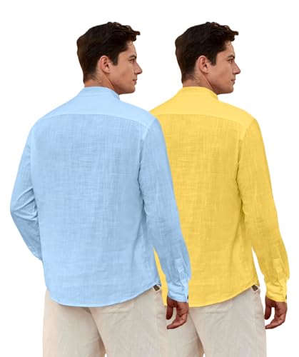 Image of Zombom Men's Combo Cotton Polyester Blend Solid Full Sleeve Straight Regular Fit Mandarin /Chinese Collor Kurta (Pack of 2)