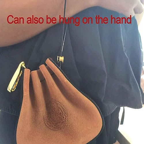 Leather Mini Medieval Pouch, Genuine Leather Drawstring Coin Bag Coin Organizer Credit Card Holder Small Leather Drawstring Pouch Travel Wallet Wristlet Strap Bag for Men Women (Black)4