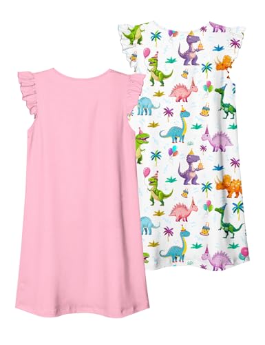 UNIFACO 2pcs Girls Nightgowns Flutter Sleeve Pajamas Dress Cute Sleepwear2