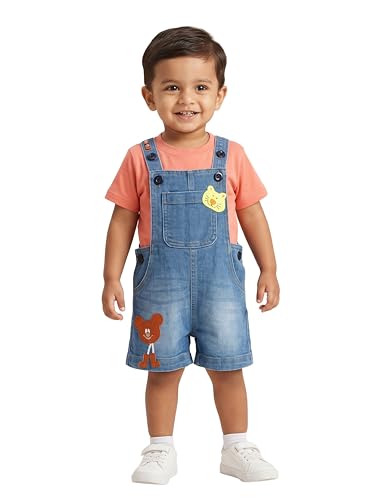 Image of KiddoPanti Unisex Infant Denim Dungaree | Cotton Blend Stretch | Baby Jumpsuit Witth Pockets | Comfortable Casual Outfit for Boys & Girls 6 Months-3 Years
