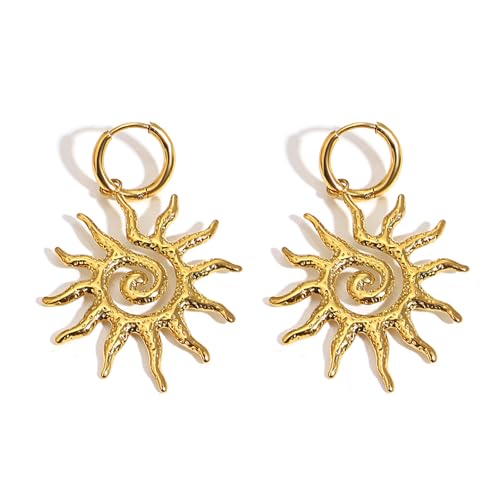 hotoo Gold Sun Dangle Earrings For Women Dainty Hoop Dangle Earrings Minimalist Huggie Hoops Hypoallergenic Trendy Jewelry Birthday Holiday Gifts