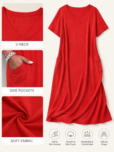 Image of PinkPatty Women's Plus Size Short Sleeve Maxi Dress Casual Loose V Neck Long Dress with Pockets