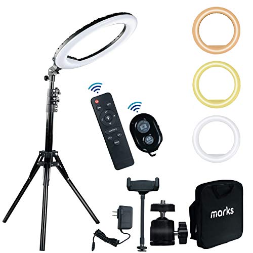 Marks 14 inch Ring Light with Tripod Stand Wireless Controller, Phone Holder, Ball Head, Carry Bag & Instruction Page