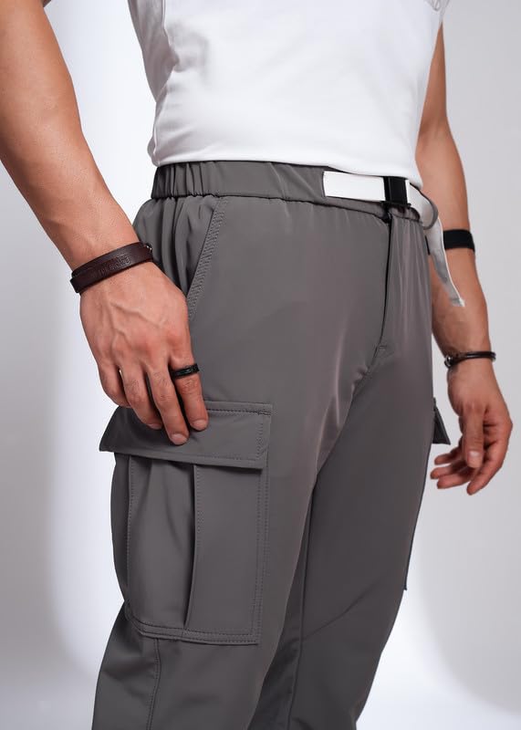 Nostrum Men's Cargo Travel Pants, Regular Slim Fit, 6 Pockets, Cotton Corduroy, Brown