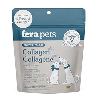 Fera Pets Cat & Dog Collagen Powder - Bone, Gut, Joint and Skin Supplement - 5 Types of Collagen + Clinically Studied UC-II® - 4.23 oz