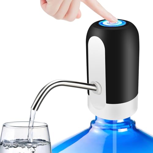 Dispensador de Agua Eléctrico, Bomba Automático para Garrafas, Dispensador de Agua Recargable por USB con Batería 1200 mAh, Compatible Botellas 5L, 8L, 10L y 20L con Adaptador Integrado 38mm y 48mm