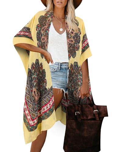 Image of Breezy Lane Women's Kimono Cardigan Summer Swimsuit Coverups Beach Cover Up with Floral Print for Vacation