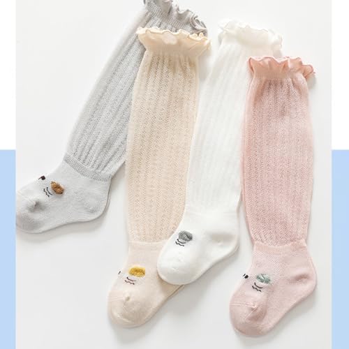 Toddlers Knee High Socks Cartoon Embroidery Mesh Long Stockings Baby Thin Thigh-High Socks For Spring Summer2