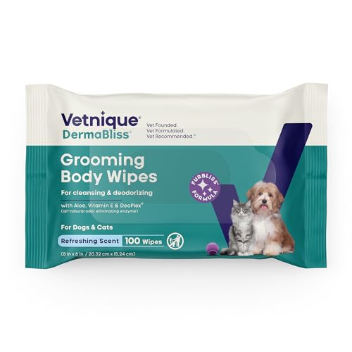 Image of Vetnique Furbliss /Dermabliss Pet Wipes for Dogs & Cats for Grooming, Cleansing & Deodorizing, Thick Dog Wipes for Convenient Dog Cleaning with Natural Deodorizer, 100ct (NEW Refreshing Scent)