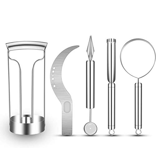 YJHome Obstschneider, Edelstahl, Werkzeug, bequemer ergonomischer Griff mit Ananas-Entkerner und -schneider, Wassermelonen-Schneider, Tranchiermesser, Baller Löffel, Apfelentkerner Schäler Cover