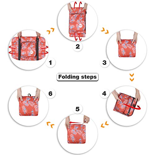 Wandf Foldable Travel Duffel Bag Carryon Luggage Sports Gym Weekend Tote Bag Water Resistant Nylon for Women (Flamingo H)