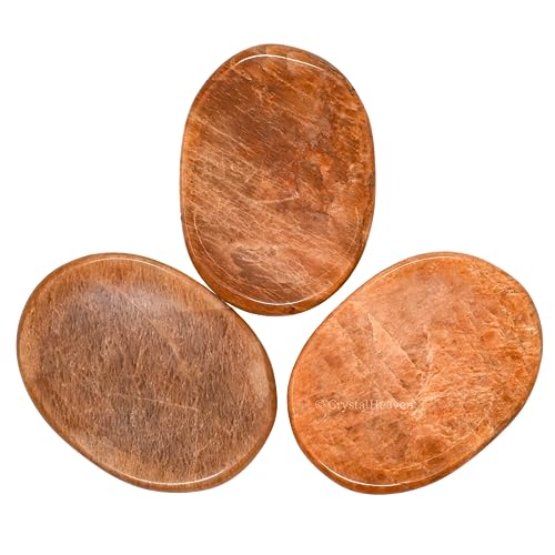 Image of Peach Moonstone Crystal Thumb Worry Pebbles Stones for Anxiety Stress Relief Massage - AAA Grade Original Healing Gemstone Agate Rubbing Stone for Yoga Meditation Spiritual Reiki Feng Shui