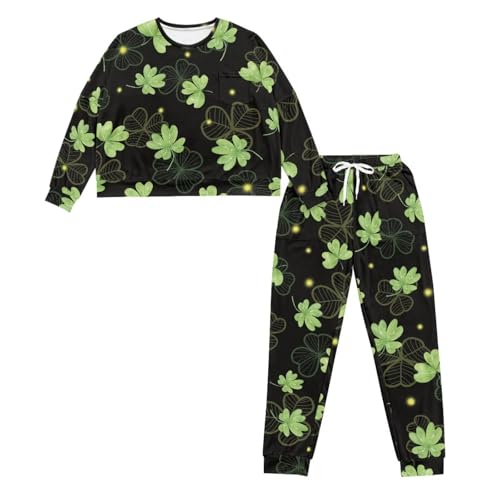 Image of Womens Lounge Set Long Sleeve Soft Pajama Sets Casual 2 Piece Pj Outfit Crewneck Sleepwear with Pockets Plus Size
