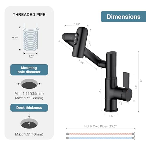 Lefton Rotatable Bathroom Faucet BF2204 with 6\" Cover Plate FCP2202, Matte Black - Thumbnail 3