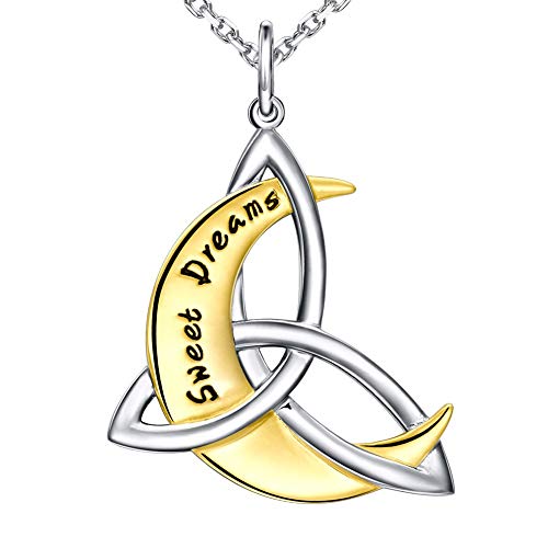 Strollgirl Silver Celtic Moon Necklace Sterling Silver Crescent Moon Knot Irish Jewelry Quarter Moon Celestial Irish Gift #TOP4