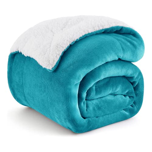 DIKI Kuscheldecke Flauschige Wolldecke Sherpa Decke 150x200cm Wohndecke Hochwertige Warm Fleecedecke Dicke Sofadecke Couchdecke für Couch und Bett, Blaugrün Cover