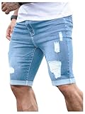 SOLY HUX Men's Distressed Jean Shorts Ripped Bermuda Denims Casual Fitted Streetwear Light Wash Medium