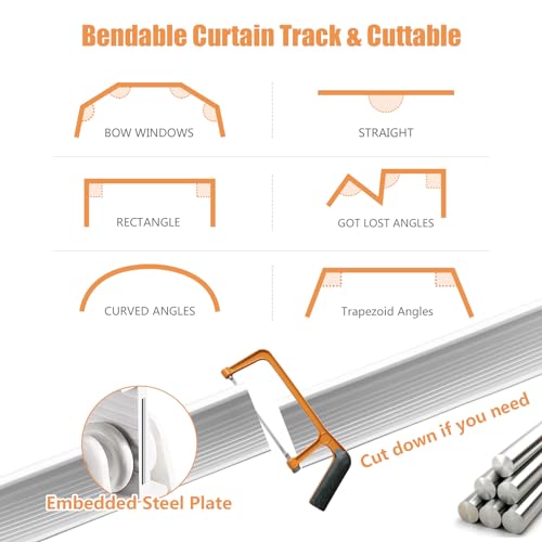 TOKPLNU Ceiling Curtain Track, Flexible Bendable 12Ft Curved Sliding System for Room Divider, Rail Wall Mount for RV Bay Window