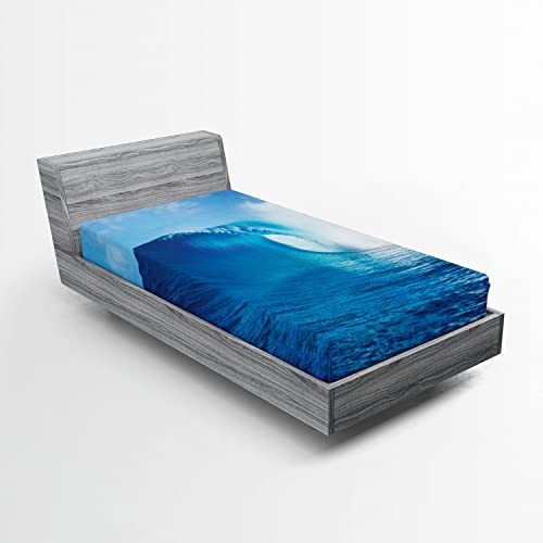 Ambesonne Ocean 2 Pack Fitted Sheet, Cloudy Summer Sky Wavy, Bed Cover All-Round Elastic Deep Pockets 2 Pieces, Package Contains 2 Twin Size Fitted Sheets, White Navy