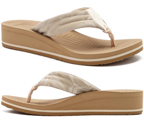 Image of COFACE Women's Flip Flops with Arch Support Ladies Fashion Lightweight Wedge Flip Flops Comfortable Yoga Mat Sole Summer Platform Thong Sandals